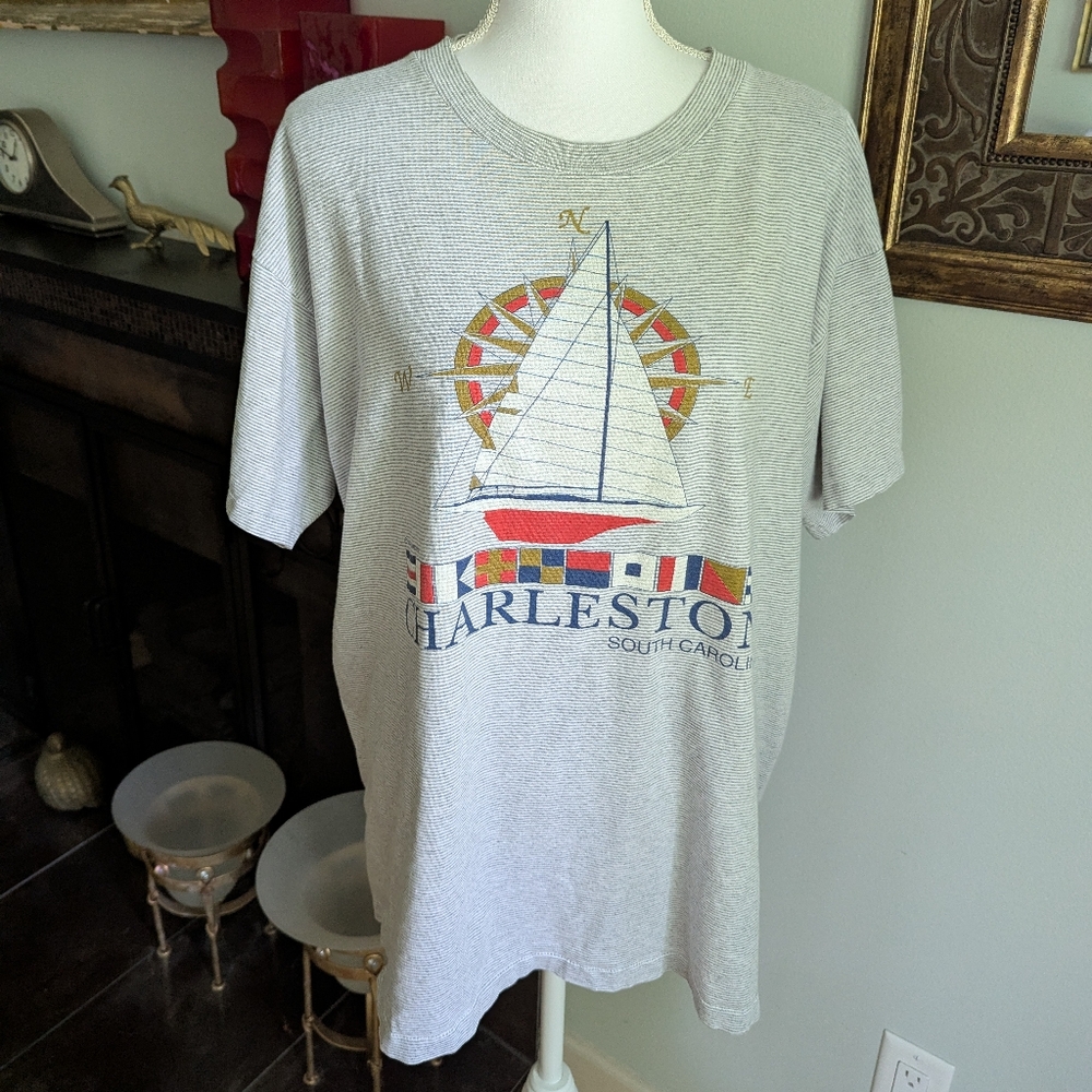 80s 90s Charleston South Carolina Sail Boat Compass Single Stitch Tee XXL 182